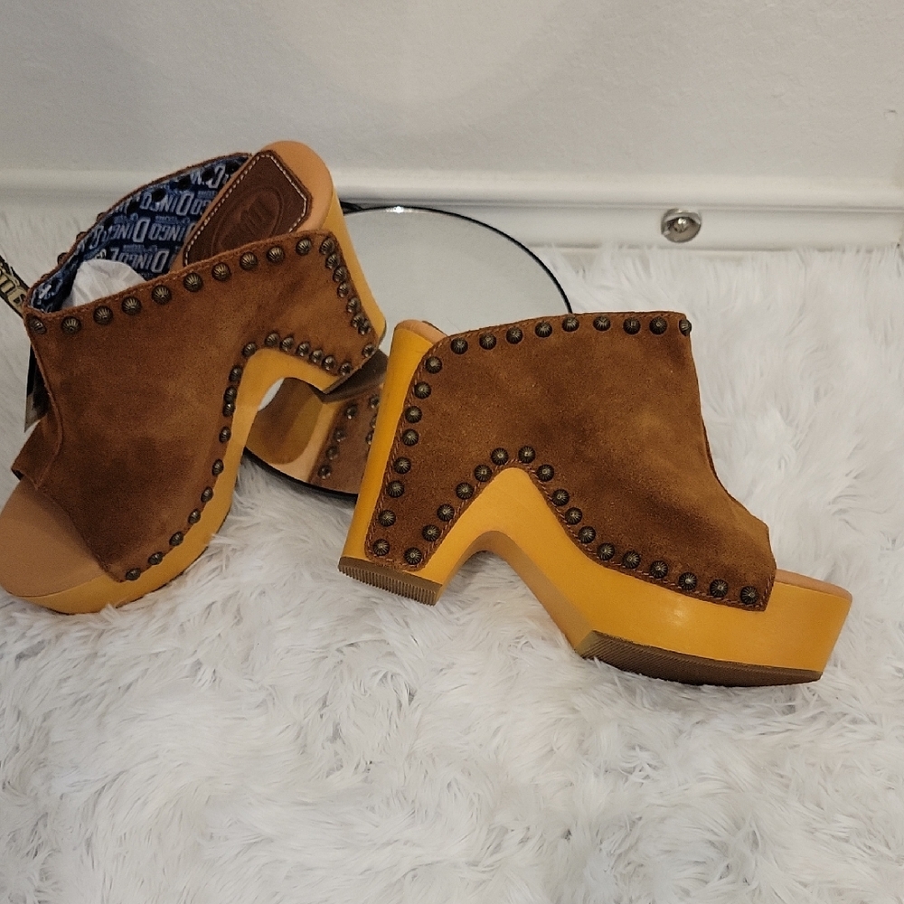 Brown Suede Studded Women's Platform Shoes